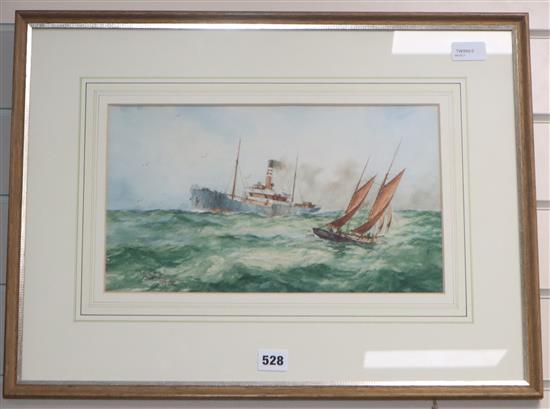 William Minshall Burchill (1884-1941), Passing Ships, signed and dated 1926, watercolour, 20 x 36cm